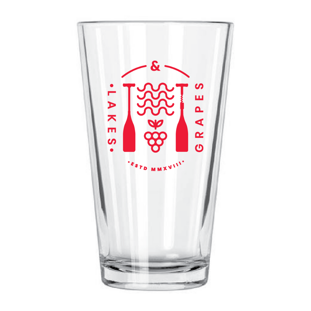The Lakes and Grapes Lifestyle Pint Glass is perfect for your Lake Lifestyle and favorite brew