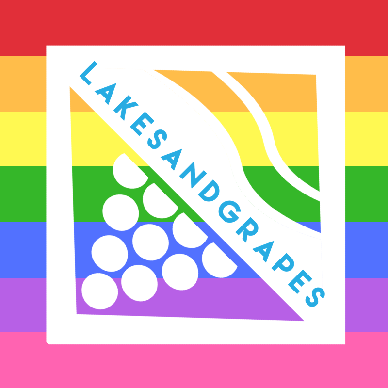 Lakes and Grapes rainbow pride sticker.