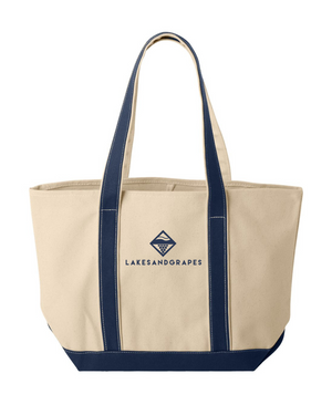 
            
                Load image into Gallery viewer, This image displays the Lakes and Grapes Boater Bag, a stylish and practical accessory. It is crafted for durability and functionality, ensuring your belongings stay secure and organized during your adventures.
            
        