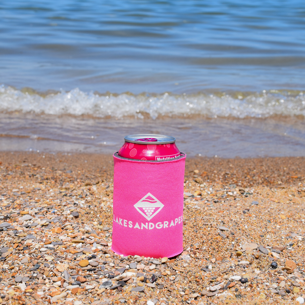 
            
                Load image into Gallery viewer, Pink Lakes and Grapes Koozie keeping your drinks cold is what Lake Life is about
            
        