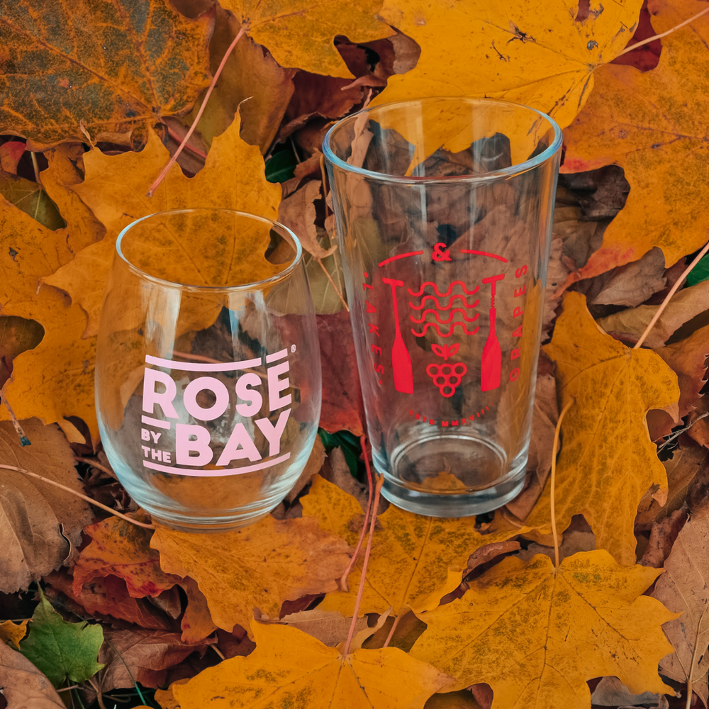 
            
                Load image into Gallery viewer, Sip your favorite Michigan wine from the Rosé by the Bay Stemless Glass
            
        