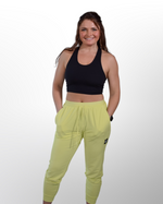 The image shows the Women’s Active Textured Joggers. These joggers are made of a comfortable, stretchy fabric designed for physical activities. 