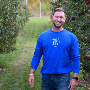 Lakes and Grapes royal Lifestyle Crew is perfect to wear in the Traverse City vineyards.