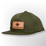 Classic Olive Leather Patch Snapback Hat