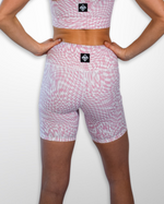 The image displays Pink Wave High-Waist Biker Shorts, a stylish and functional garment. Made from stretchy and breathable fabric, these biker shorts offer ease of movement and flexibility, making them ideal for various physical activities. 
